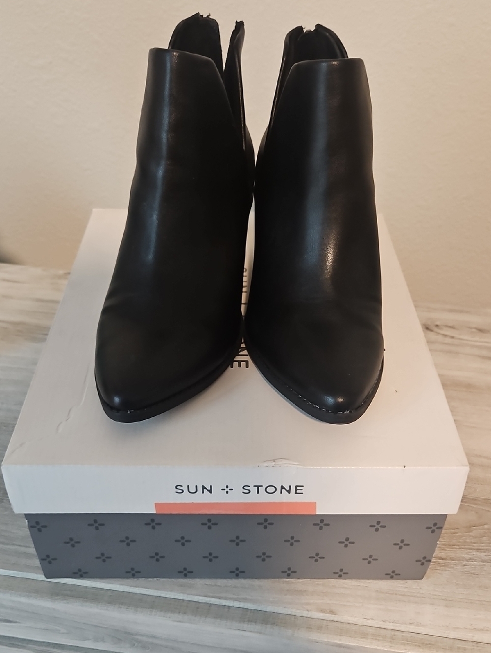 Sun + Stone Sleek Black Pointed Ankle Booties